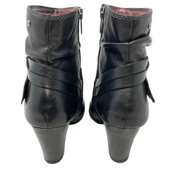 Pikolinos Verona Black Leather Western Slouch Zip Ankle Boots - Size 6.5 EU 37