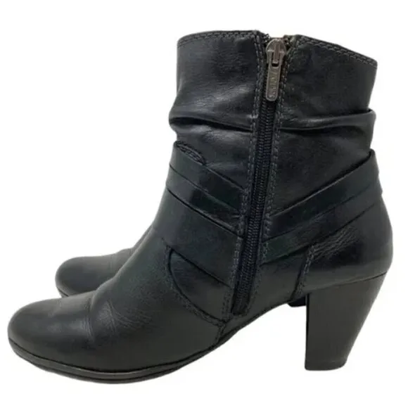 Pikolinos Verona Black Leather Western Slouch Zip Ankle Boots - Size 6.5 EU 37