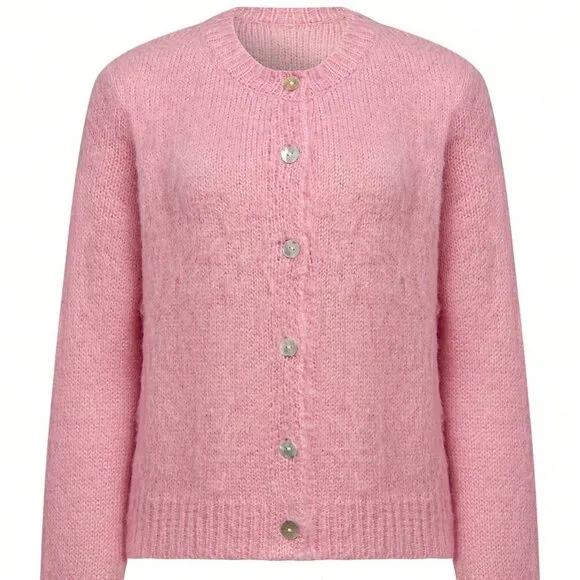 Pink Casual Women's Button Front Long Sleeve Minimalist Cardigan