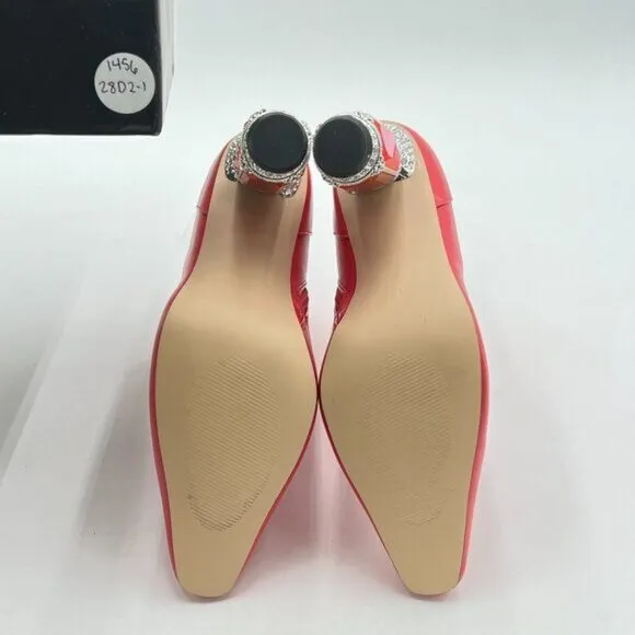 Pink Chic Pointed Toe Crystal Chunky High Heel Ankle Boots Side Zipper Shoes