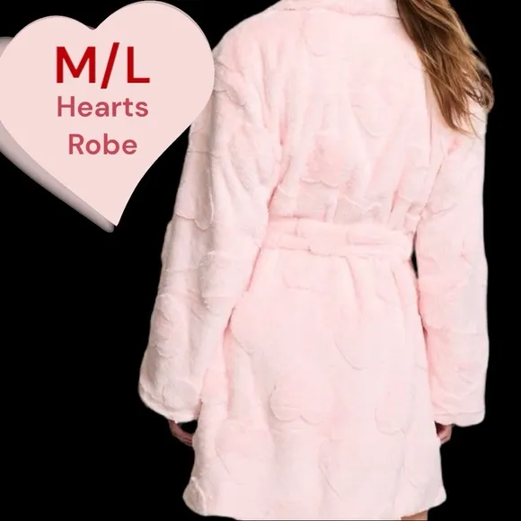 PINK M/L ANGEL PINK HEARTS SOFT &amp; COZY ROBE, SLIPPERS, HEARTS WRISTLET &amp; BLANKET