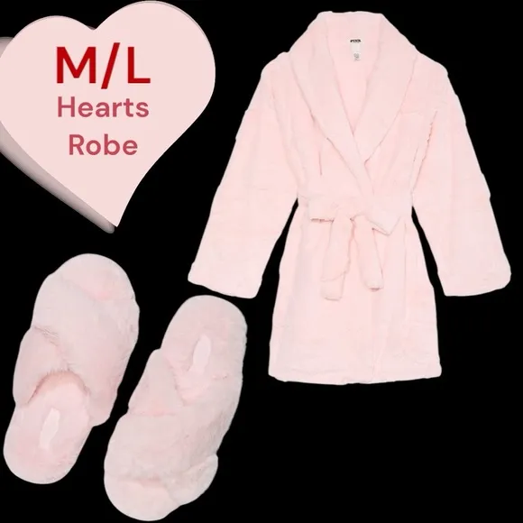 PINK M/L ANGEL PINK HEARTS SOFT &amp; COZY ROBE, SLIPPERS, HEARTS WRISTLET &amp; BLANKET