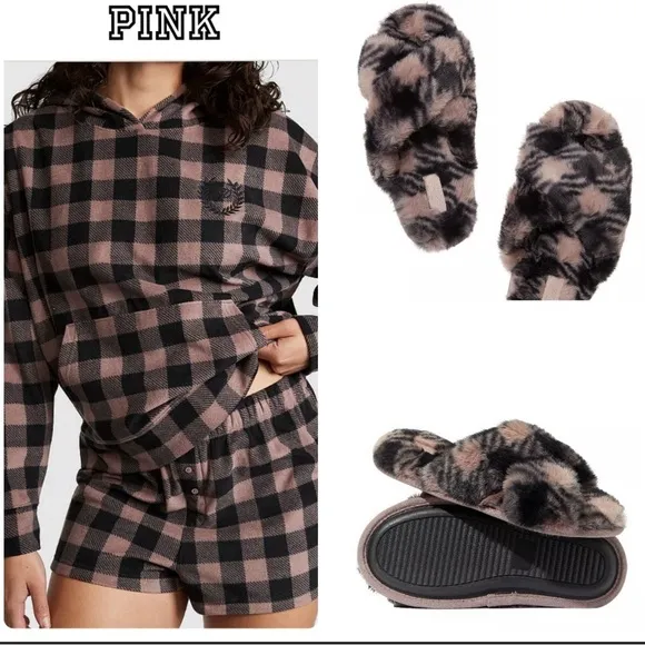 PINK POLAR FLEECE SHORT PAJAMA SET X-SMALL &amp; SLIPPER SMALL