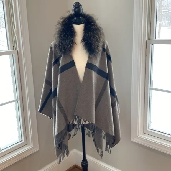 Pinko Zampone shawl wool rabbit black gray plaid quiet luxury