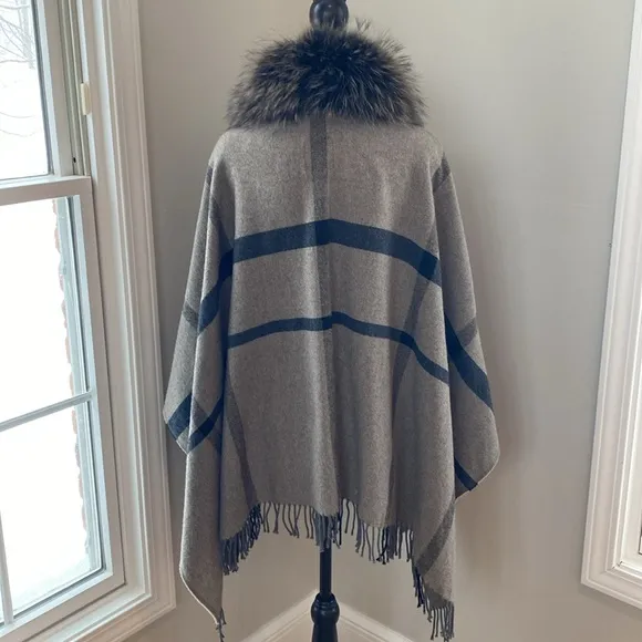 Pinko Zampone shawl wool rabbit black gray plaid quiet luxury