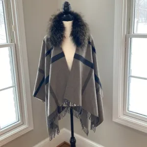 Pinko Zampone shawl wool rabbit black gray plaid quiet luxury