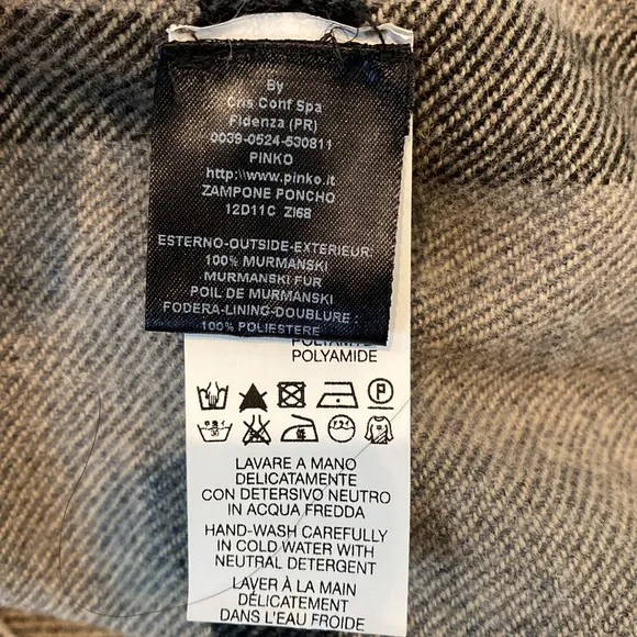 Pinko Zampone shawl wool rabbit black gray plaid quiet luxury