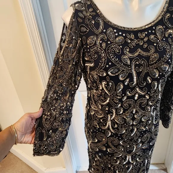 Pisarro Nights size 8 blue with beads design evening dress