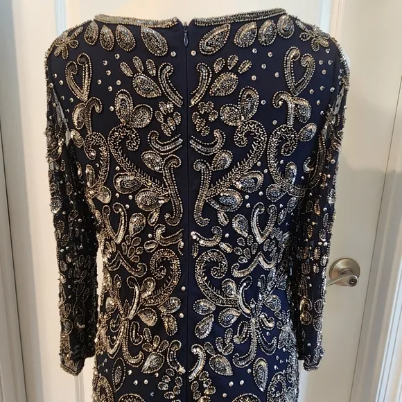 Pisarro Nights size 8 blue with beads design evening dress