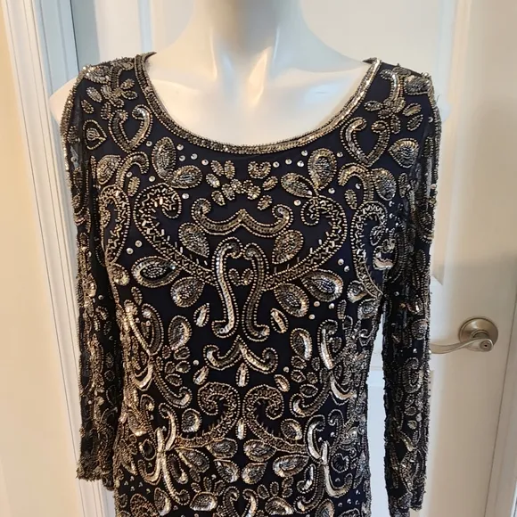 Pisarro Nights size 8 blue with beads design evening dress
