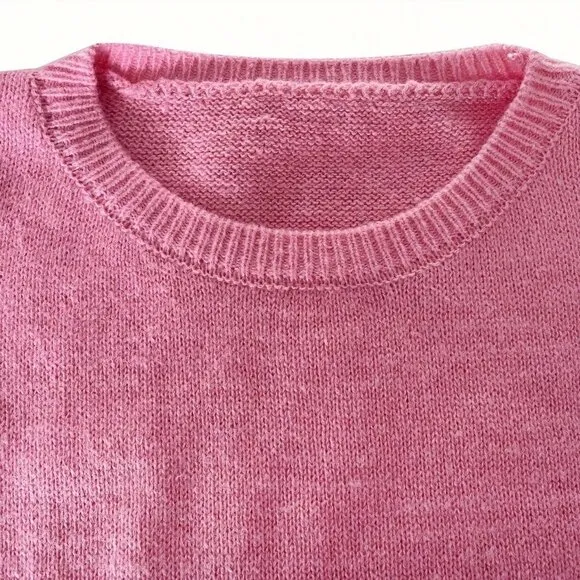 Plus Size Pink Casual Women's Minimalist Pullover Sweater