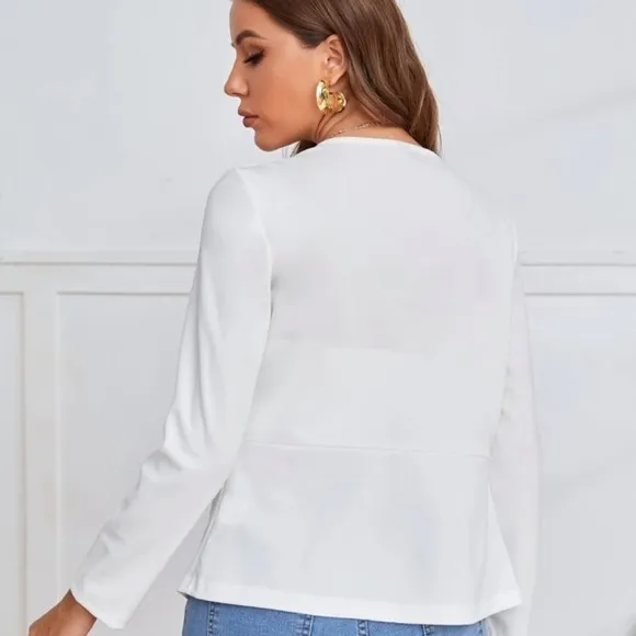 Pointed hem collarless minimalist blazer jacket navy blue
