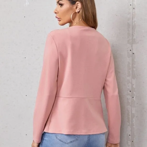 Pointed hem collarless minimalist blazer jacket navy blue