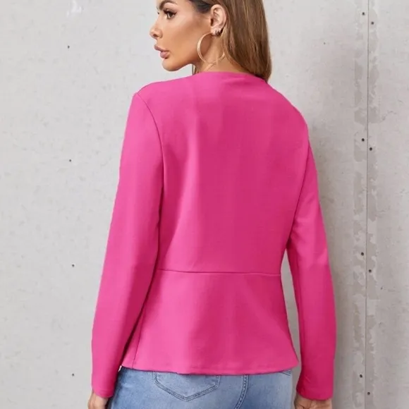 Pointed hem collarless minimalist blazer jacket navy blue