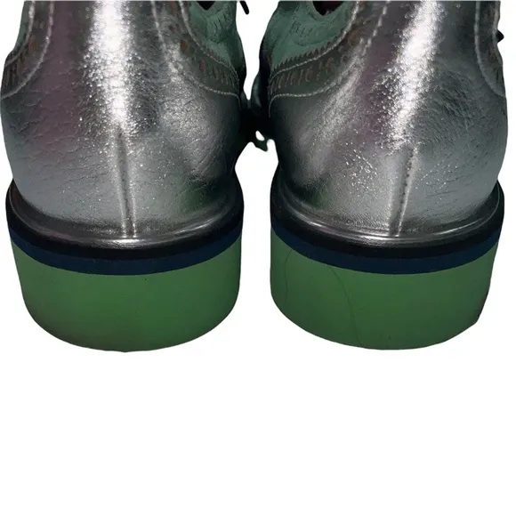 POLLINI Lace-up Leather Blue Green Silver Loafers Size 7