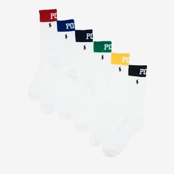 Polo Ralph Lauren Boy's Color Block Cuff Logo &amp; Double Logo Crew Socks 12 Pair