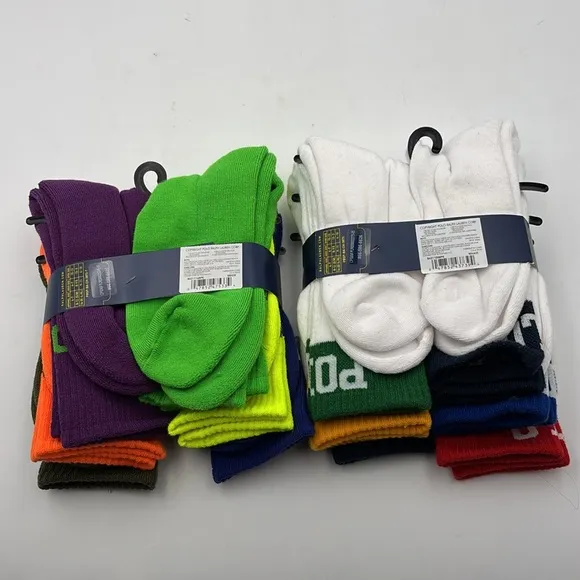 Polo Ralph Lauren Boy's Color Block Cuff Logo &amp; Double Logo Crew Socks 12 Pair