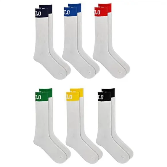 Polo Ralph Lauren Boy's Color Block Cuff Logo &amp; Double Logo Crew Socks 12 Pair