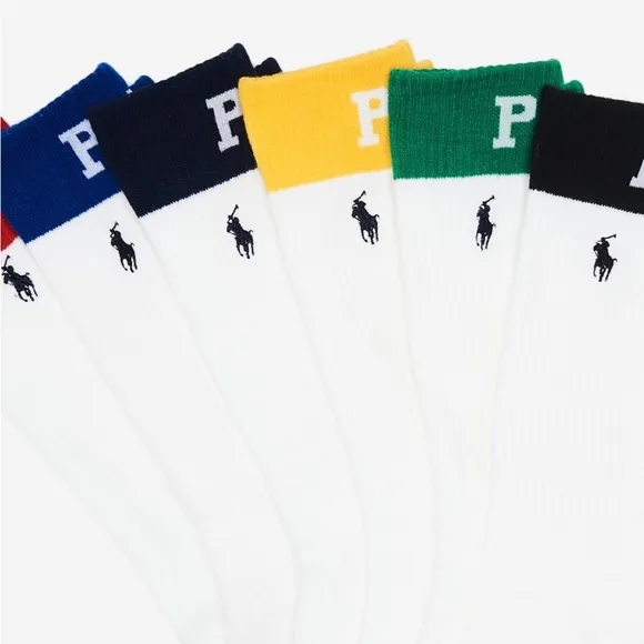 Polo Ralph Lauren Boy's Color Block Cuff Logo &amp; Double Logo Crew Socks 12 Pair