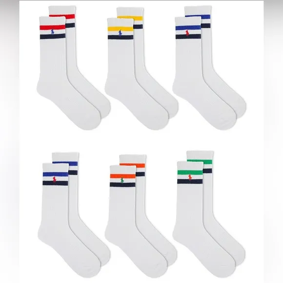 Polo Ralph Lauren Boy's Varsity Stripe &amp; Double Logo Crew Socks 12-Pair Assorted