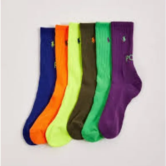 Polo Ralph Lauren Boy's Varsity Stripe &amp; Double Logo Crew Socks 12-Pair Assorted