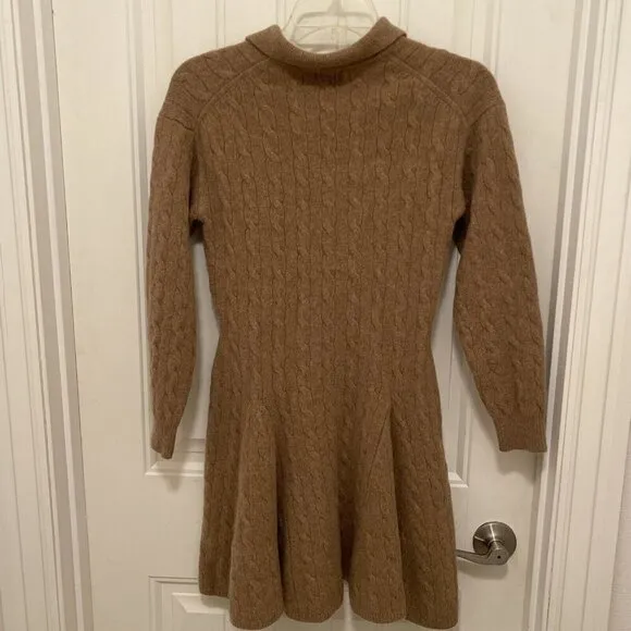 Polo Ralph Lauren Cable Knit Mini Sweater Dress Wool-Cashmere Women’s Med. Camel