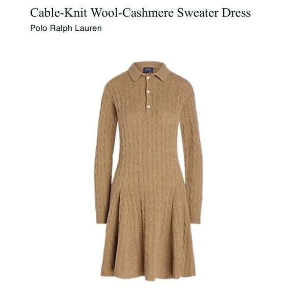 Polo Ralph Lauren Cable Knit Mini Sweater Dress Wool-Cashmere Women’s Med. Camel