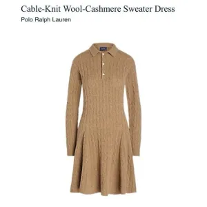 Polo Ralph Lauren Cable Knit Mini Sweater Dress Wool-Cashmere Women’s Med. Camel