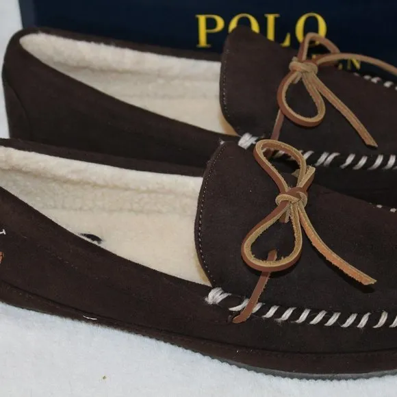 POLO RALPH LAUREN MEN'S‎ MICROSUEDE SLIPPERS BROWN