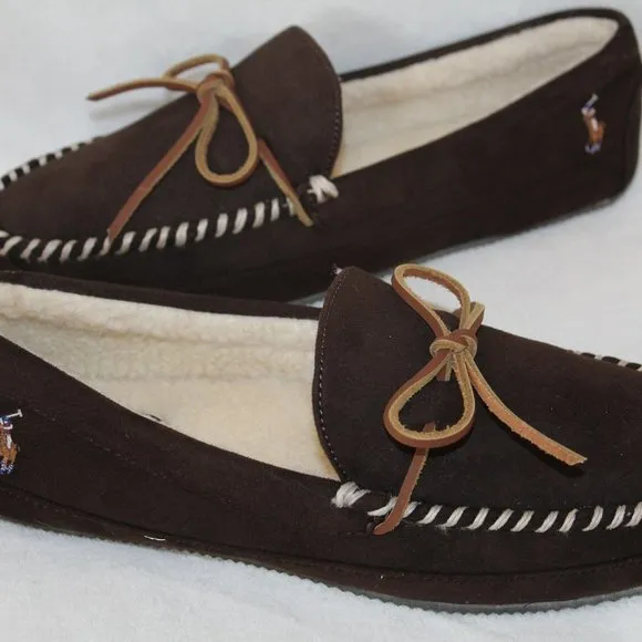 POLO RALPH LAUREN MEN'S‎ MICROSUEDE SLIPPERS BROWN