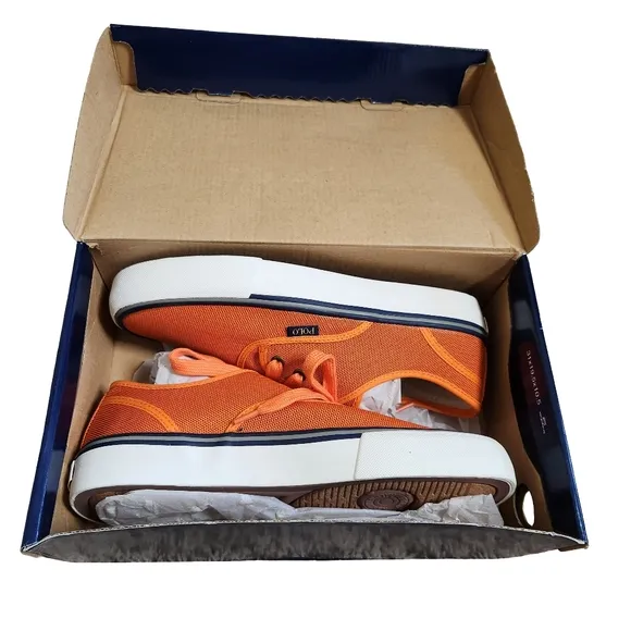 Polo Ralph Lauren Morray Sneakers Shoes Orange Canvas Nylon Upper Men's 8.5 NIB