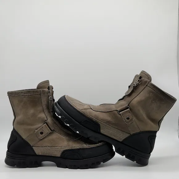 Polo Ralph Lauren Nubuck Leather Boots Men’s 9D Grey Hiking Trail Outdoor Zip