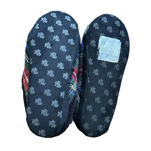 Polo Ralph Lauren Plaid Slippers with Faux Fur Lining NWOT,