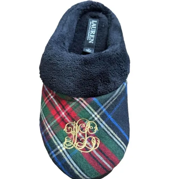 Polo Ralph Lauren Plaid Slippers with Faux Fur Lining NWOT,