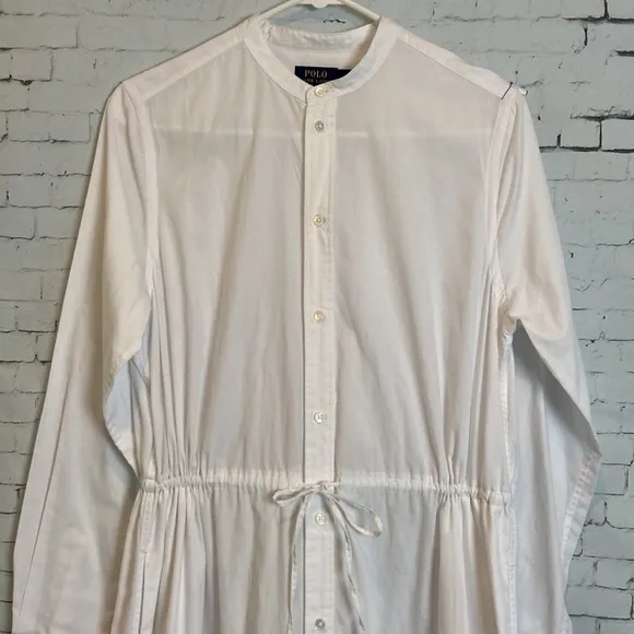 Polo Ralph Lauren Shirt Dress NWOT White Long Sleeve Mandarin Collar Pleated 6