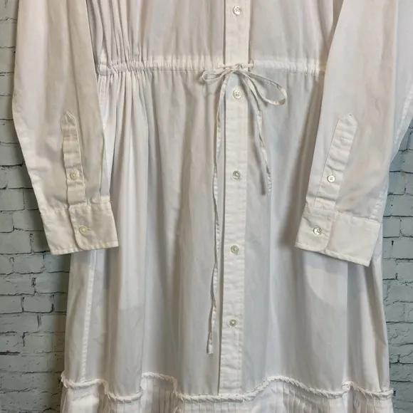 Polo Ralph Lauren Shirt Dress NWOT White Long Sleeve Mandarin Collar Pleated 6