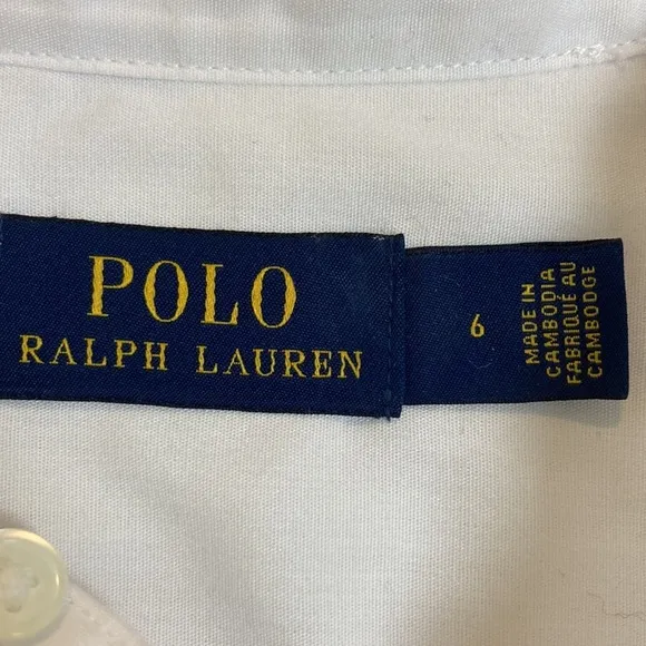 Polo Ralph Lauren Shirt Dress NWOT White Long Sleeve Mandarin Collar Pleated 6