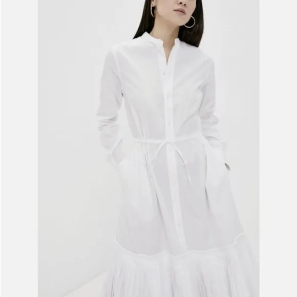 Polo Ralph Lauren Shirt Dress NWOT White Long Sleeve Mandarin Collar Pleated 6