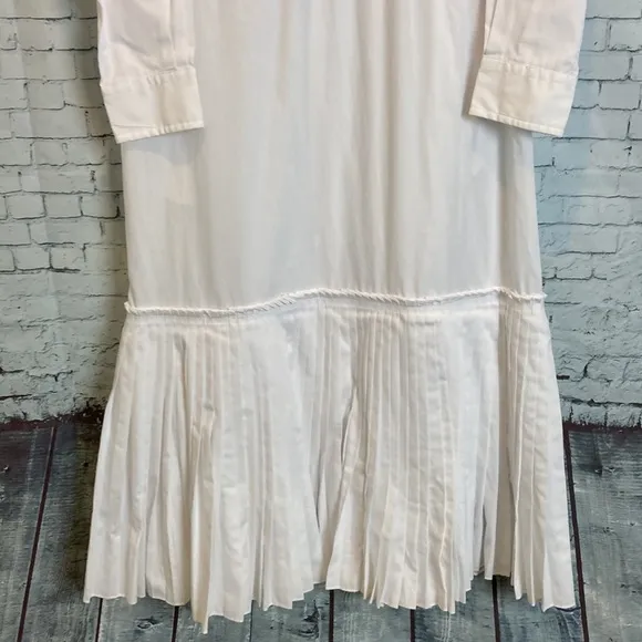 Polo Ralph Lauren Shirt Dress NWOT White Long Sleeve Mandarin Collar Pleated 6