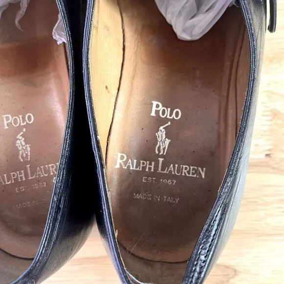 Polo Ralph Lauren Shoes Mens 10D Leather Black Single Monk Strap Italy Dressy