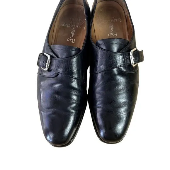 Polo Ralph Lauren Shoes Mens 10D Leather Black Single Monk Strap Italy Dressy