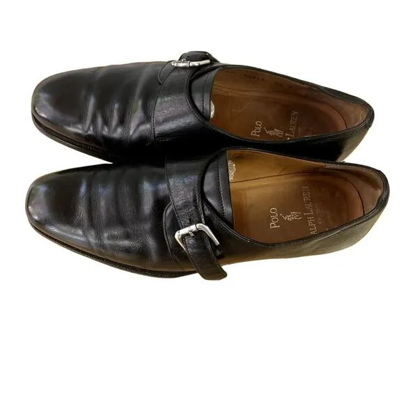 Polo Ralph Lauren Shoes Mens 10D Leather Black Single Monk Strap Italy Dressy
