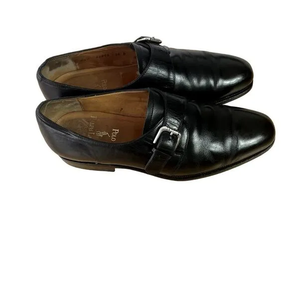 Polo Ralph Lauren Shoes Mens 10D Leather Black Single Monk Strap Italy Dressy