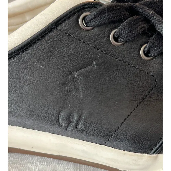 Polo Ralph Lauren Shoes Mens 15 Black Leather Saxon Sneaker Low Top Lace