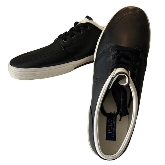 Polo Ralph Lauren Shoes Mens 15 Black Leather Saxon Sneaker Low Top Lace