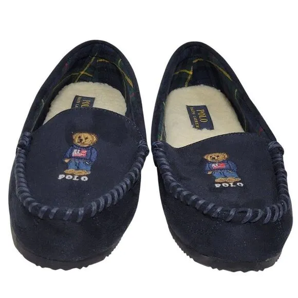 Polo Ralph Lauren Slippers Big Kid Boys Child Size 9 Dezi V Bear Faux Suede Fur