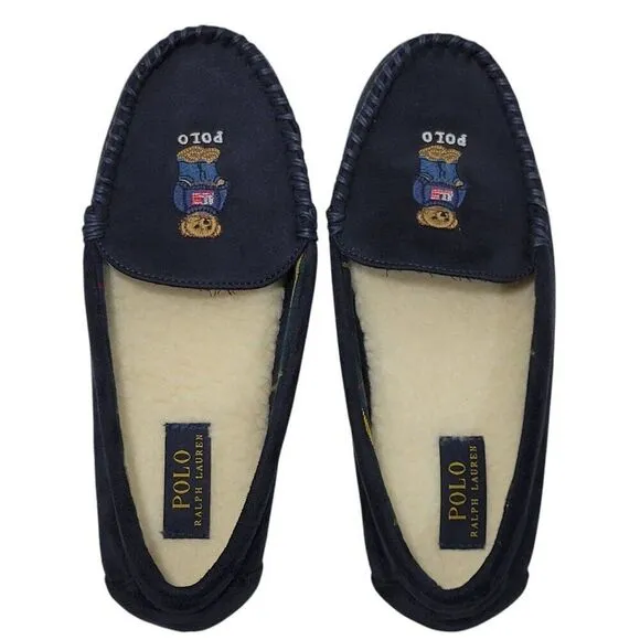 Polo Ralph Lauren Slippers Big Kid Boys Child Size 9 Dezi V Bear Faux Suede Fur