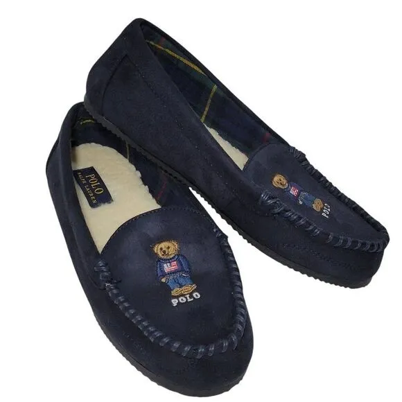 Polo Ralph Lauren Slippers Big Kid Boys Child Size 9 Dezi V Bear Faux Suede Fur