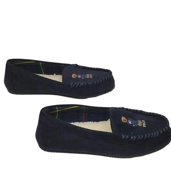 Polo Ralph Lauren Slippers Big Kid Boys Child Size 9 Dezi V Bear Faux Suede Fur