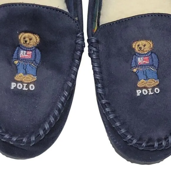 Polo Ralph Lauren Slippers Big Kid Boys Child Size 9 Dezi V Bear Faux Suede Fur